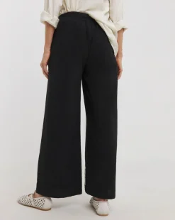 Black Cotton Cornelly Embroidered Wide Leg Trousers