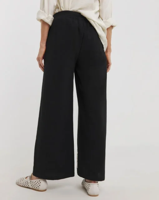 Black Cotton Cornelly Embroidered Wide Leg Trousers
