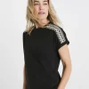 Black Crew Neck Embroidered Shoulder T-Shirt
