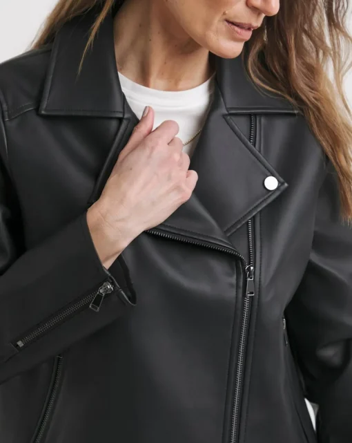 Black Faux Leather Relaxed Biker Jacket