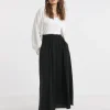 Black Full Hem Textured Volume Maxi Skirt