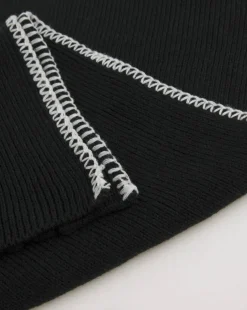 Black Hooded Contrast Stitch Scarf