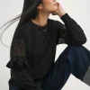 Black Lace Sleeve Detail Sweatshirt