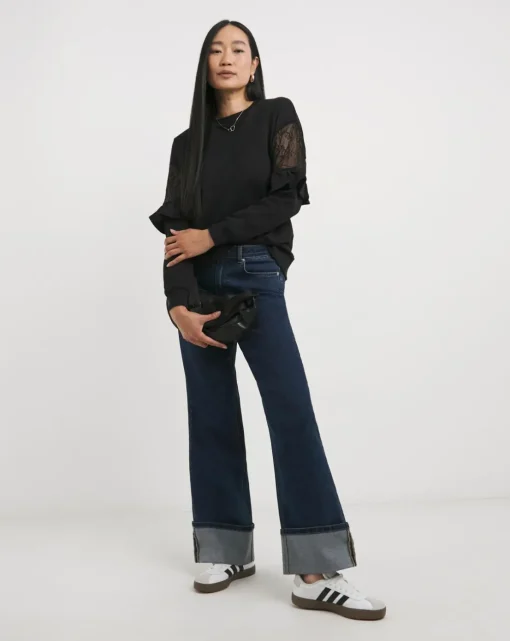 Black Lace Sleeve Detail Sweatshirt