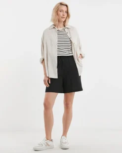 Black Linen Mix Knee Length Shorts
