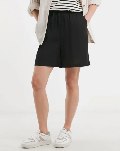 Black Linen Mix Knee Length Shorts