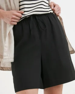 Black Linen Mix Knee Length Shorts