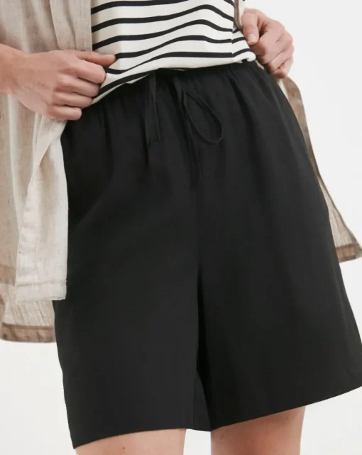 Black Linen Mix Knee Length Shorts