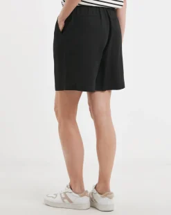 Black Linen Mix Knee Length Shorts