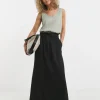 Black Linen Mix Maxi Skirt
