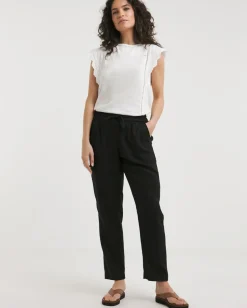 Black Linen Mix Slim Trousers