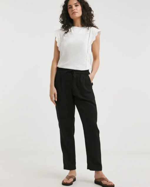 Black Linen Mix Slim Trousers