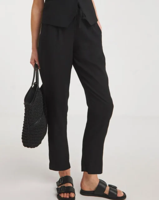 Black Linen Mix Slim Trousers