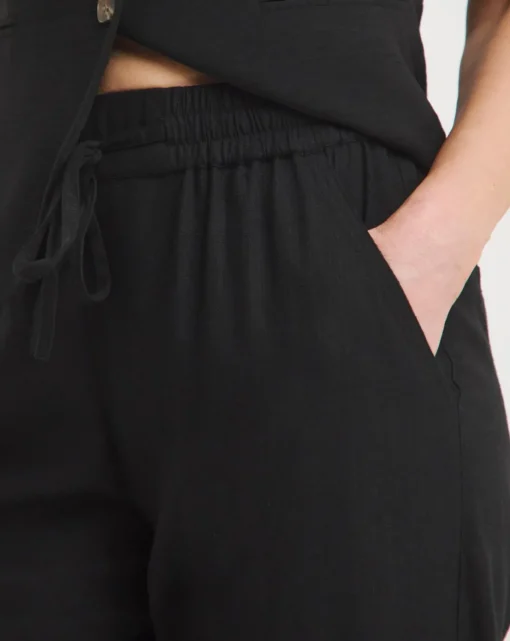 Black Linen Mix Slim Trousers