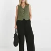 Black Linen Mix Wide Leg Trouser