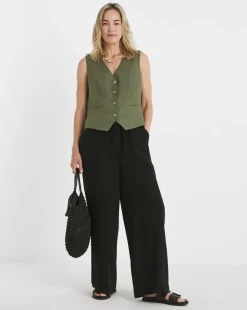 Black Linen Mix Wide Leg Trouser