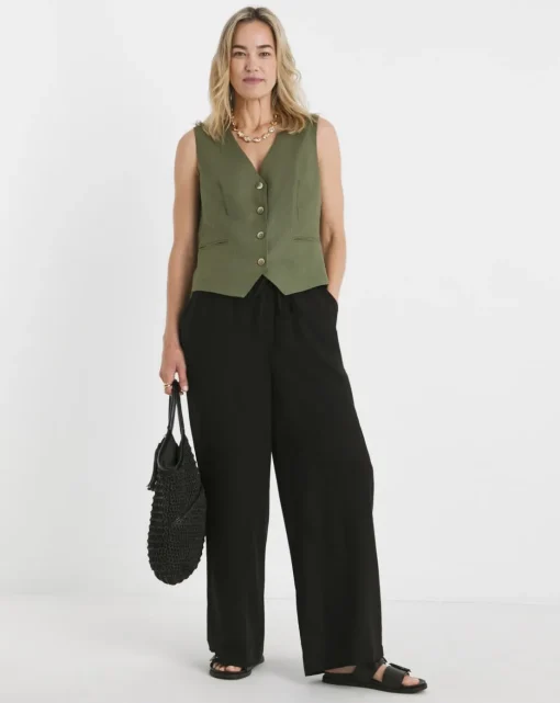 Black Linen Mix Wide Leg Trouser