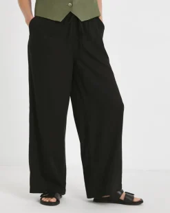 Black Linen Mix Wide Leg Trouser