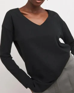 Black Long Sleeve Slouch V-Neck Longline Top