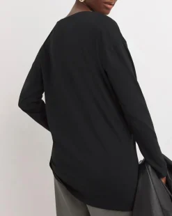 Black Long Sleeve Slouch V-Neck Longline Top