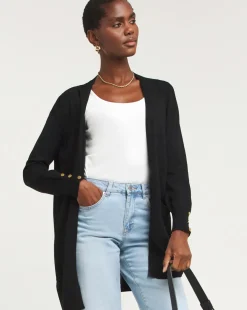 Black Longline Cardigan With Button Cuff