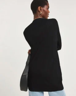 Black Longline Cardigan With Button Cuff