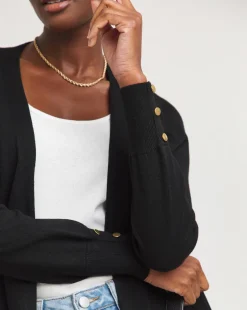 Black Longline Cardigan With Button Cuff