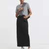 24/7 Black Maxi Denim Skirt