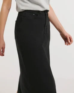 24/7 Black Maxi Denim Skirt