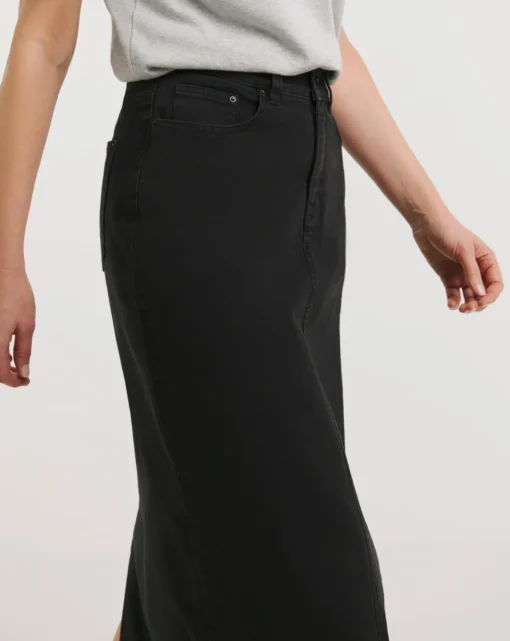 24/7 Black Maxi Denim Skirt