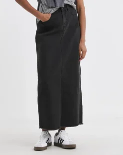 24/7 Black Maxi Denim Skirt