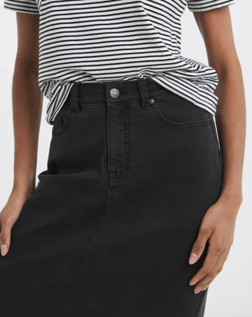 24/7 Black Maxi Denim Skirt