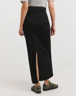 24/7 Black Maxi Denim Skirt