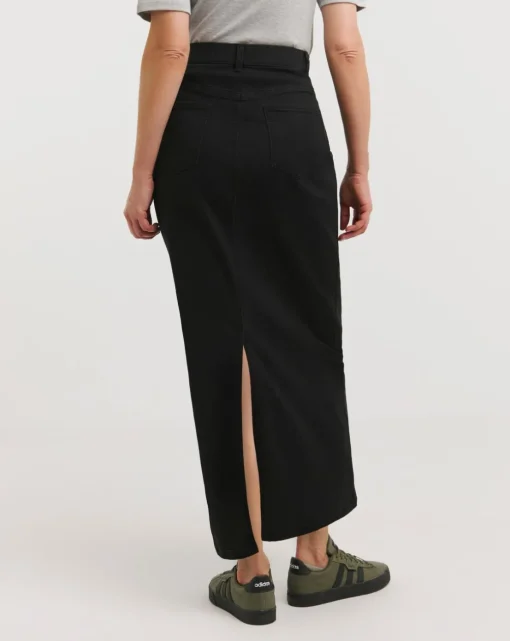 24/7 Black Maxi Denim Skirt