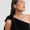Black One Shoulder Bow Velvet Top