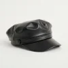 Black PU Baker Boy Hat