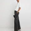 Black PU Leather Look Wide Leg Jogger
