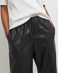 Black PU Leather Look Wide Leg Jogger