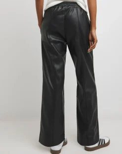 Black PU Leather Look Wide Leg Jogger