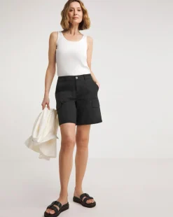 Black Stretch Cotton Cargo Shorts