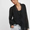 Black Tie Detail Ruffle Blouse