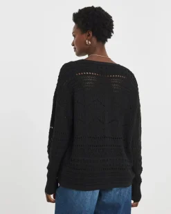 Black Tie Front Crochet Cardigan