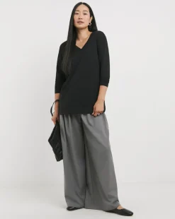 Black V-Neck Longline Split Hem Slouch T-Shirt