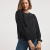 Black Volume Sleeve Textured Top