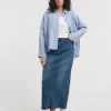 Blue High Waist Super Soft Denim Maxi Skirt