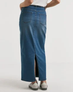 Blue High Waist Super Soft Denim Maxi Skirt