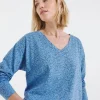 Blue Print Slouch Long Sleeve Longline Top