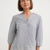 Blue Stripe Embroidered Hem Stripe Blouse