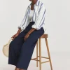Blue Twill Soft Pull On Wide Leg Trousers