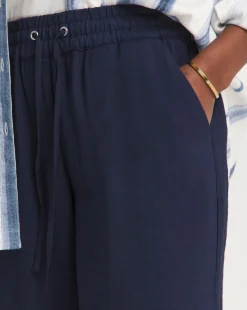 Blue Twill Soft Pull On Wide Leg Trousers